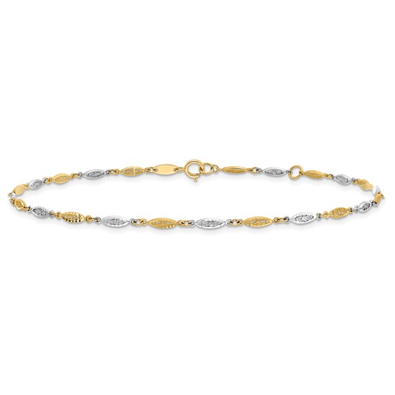 14K Two-tone Diamond-cut Infinity Link 9 inch Plus 1 inch Extender - Total 10 inch Anklet