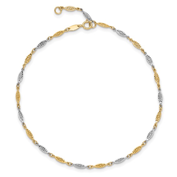 14K Two-tone Diamond-cut Infinity Link 9 inch Plus 1 inch Extender - Total 10 inch Anklet
