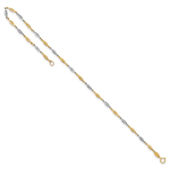14K Two-tone Diamond-cut Infinity Link 9 inch Plus 1 inch Extender - Total 10 inch Anklet