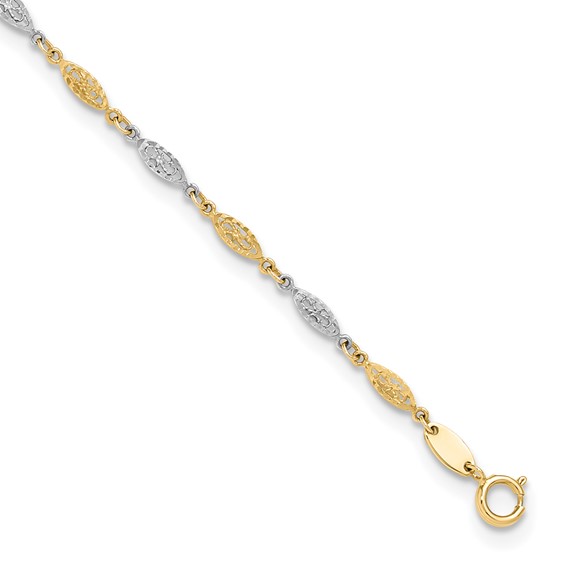 14K Two-tone Diamond-cut Infinity Link 9 inch Plus 1 inch Extender - Total 10 inch Anklet
