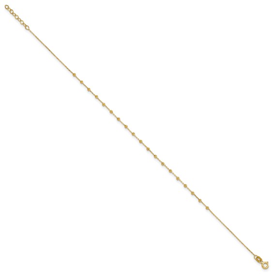 14K Diamond-cut Bead and Chain 9 inch Plus 0.75 inch Extender - Total 9.75 inch Anklet