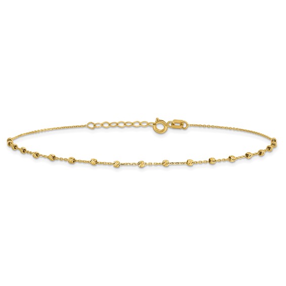 14K Diamond-cut Bead and Chain 9 inch Plus 0.75 inch Extender - Total 9.75 inch Anklet