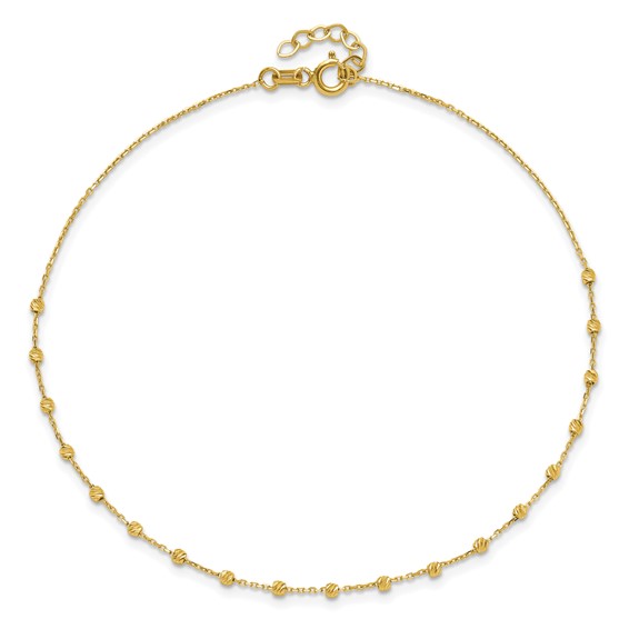 14K Diamond-cut Bead and Chain 9 inch Plus 0.75 inch Extender - Total 9.75 inch Anklet