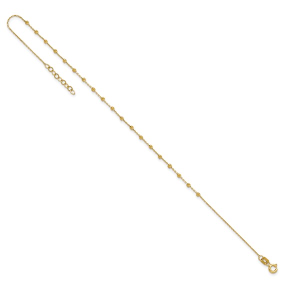 14K Diamond-cut Bead and Chain 9 inch Plus 0.75 inch Extender - Total 9.75 inch Anklet