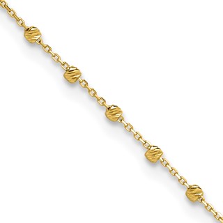 14K Diamond-cut Bead and Chain 9 inch Plus 0.75 inch Extender - Total 9.75 inch Anklet