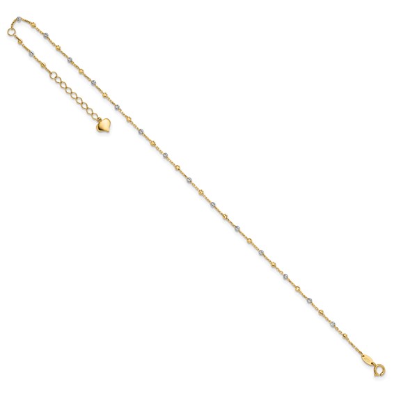 14K Two-tone Diamond-cut Bead 10 inch Plus 1 inch Extender - Total 11 inch Anklet