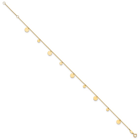 14K Polished Circle Dangles 9 inch Plus 1 inch Extender - Total 10 inch Anklet