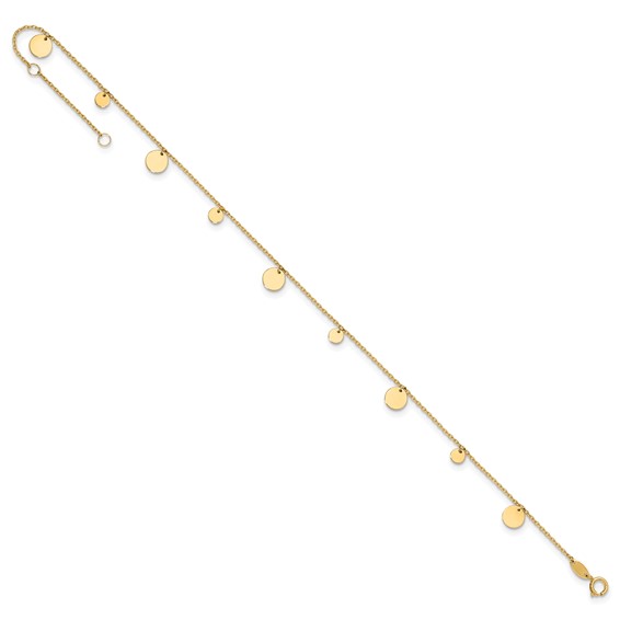 14K Polished Circle Dangles 9 inch Plus 1 inch Extender - Total 10 inch Anklet