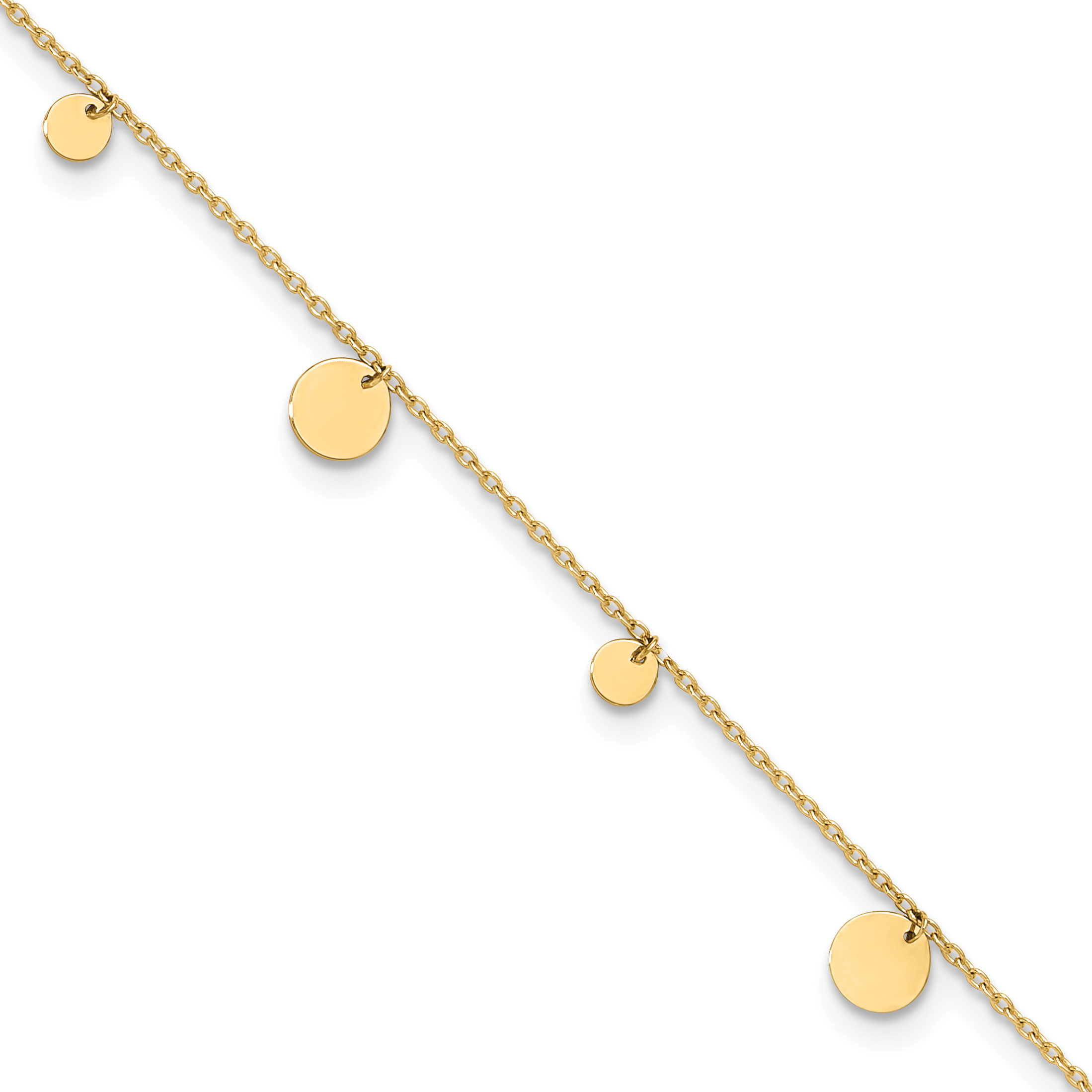 14K Polished Circle Dangles 9 inch Anklet Plus 1 inch Extender (ANK350-9)