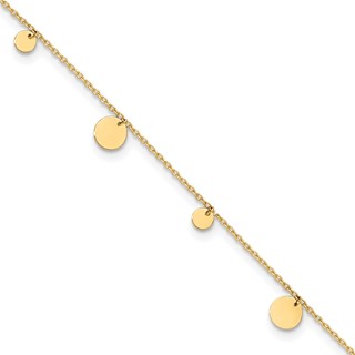 14K Polished Circle Dangles 9 inch Plus 1 inch Extender - Total 10 inch Anklet