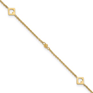 14k Polished Cut-out Hearts and Diamond-cut Beads 9 inch Plus 1 inch Extender - Total 10 inch Anklet