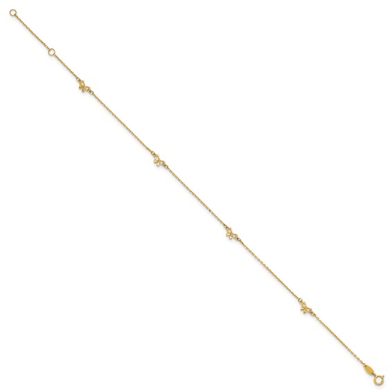 14k Polished Bows 4-station 9 inch Plus 1 inch Extender - Total 10 inch Anklet