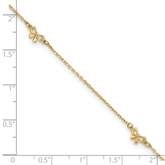 14k Polished Bows 4-station 9 inch Plus 1 inch Extender - Total 10 inch Anklet