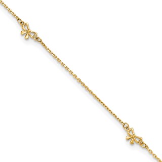 14k Polished Bows 4-station 9 inch Plus 1 inch Extender - Total 10 inch Anklet