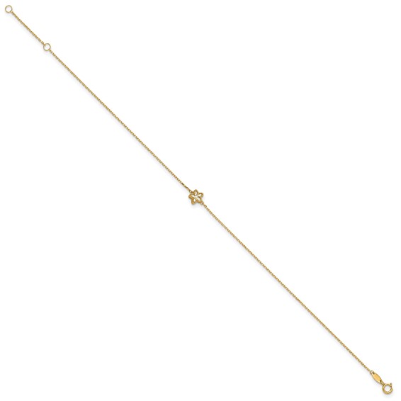 14K Polished Mother of Pearl Flower 9 inch Plus 1 inch Extender - Total 10 inch Anklet