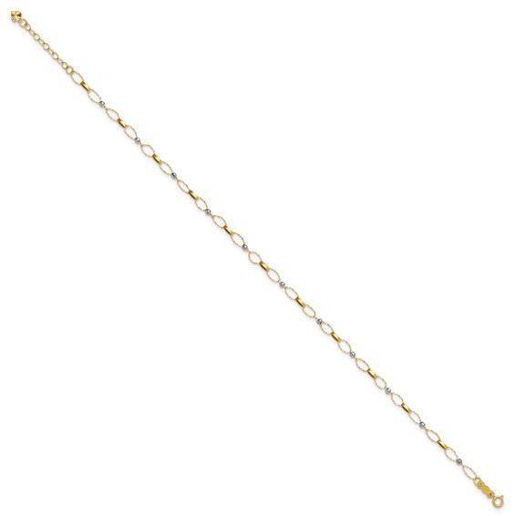 14k Two-tone Twisted Links and Mirror Beads 9 inch Plus 1 inch Extender - Total 10 inch Anklet