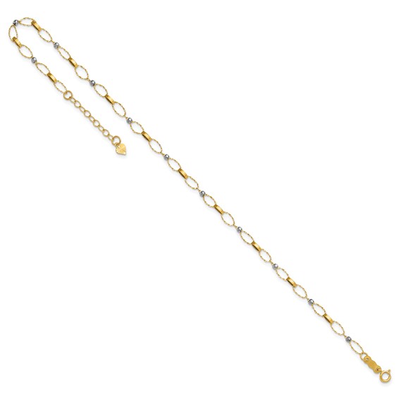 14k Two-tone Twisted Links and Mirror Beads 9 inch Plus 1 inch Extender - Total 10 inch Anklet
