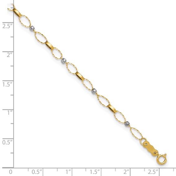 14k Two-tone Twisted Links and Mirror Beads 9 inch Plus 1 inch Extender - Total 10 inch Anklet