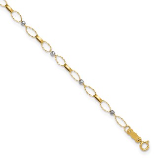 14k Two-tone Twisted Links and Mirror Beads 9 inch Plus 1 inch Extender - Total 10 inch Anklet