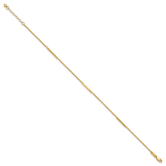 14k Cable Chain and Bar 3-Station 9 inch Plus 1 inch Extender - Total 10 inch Anklet