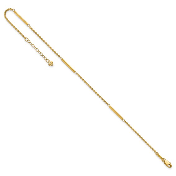 14k Cable Chain and Bar 3-Station 9 inch Plus 1 inch Extender - Total 10 inch Anklet