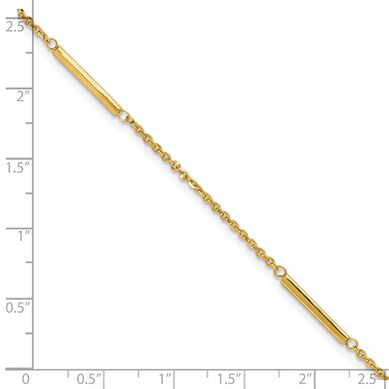 14k Cable Chain and Bar 3-Station 9 inch Plus 1 inch Extender - Total 10 inch Anklet