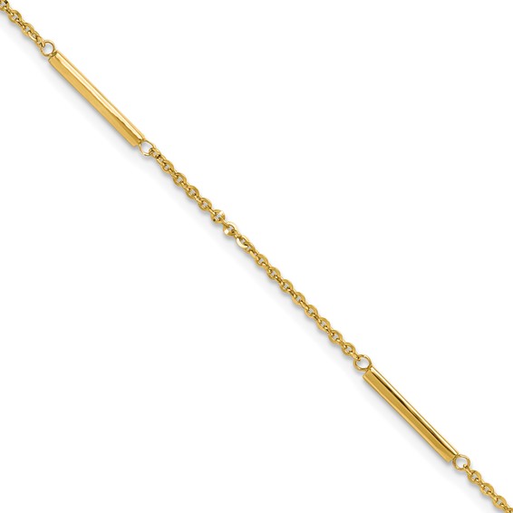 14k Cable Chain and Bar 3-Station 9 inch Plus 1 inch Extender - Total 10 inch Anklet