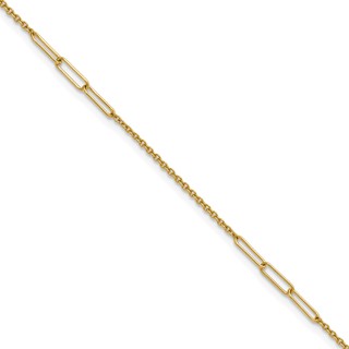 14k Polished Paper Clip and Cable Link 9 inch Plus 1 inch Extender - Total 10 inch Anklet