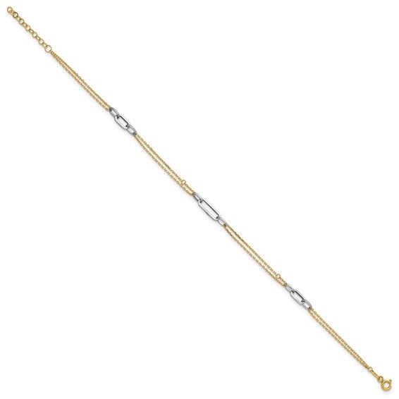 14K Two-tone Polished Diamond-cut 3-Station 9 inch Plus 1 inch Extender - Total 10 inch Anklet