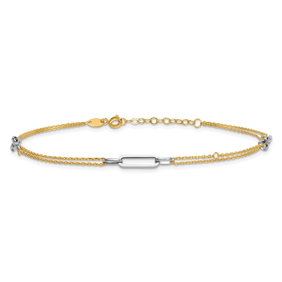 14K Two-tone Polished Diamond-cut 3-Station 9 inch Plus 1 inch Extender - Total 10 inch Anklet