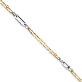 14K Two-tone Polished Diamond-cut 3-Station 9 inch Plus 1 inch Extender - Total 10 inch Anklet