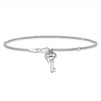 14K White Gold Cable Chain Anklet with Puffed Heart and Key Dangle Plus 1 Inch Extender - Total 10 Inch - 9in view 3