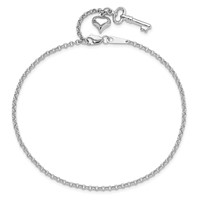 14K White Gold Cable Chain Anklet with Puffed Heart and Key Dangle Plus 1 Inch Extender - Total 10 Inch - 9in view 5
