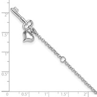 14K White Gold Cable Chain Anklet with Puffed Heart and Key Dangle Plus 1 Inch Extender - Total 10 Inch - 9in view 4