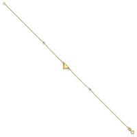 14K Two-tone Polished Puffed Heart Anklet with Beads, 10" view 2