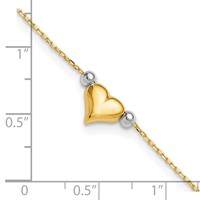 14K Two-tone Polished Puffed Heart Anklet with Beads, 10" view 4