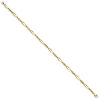 14K Polished Twisted Oval and Mirror Beads 9 Inch Anklet view 2
