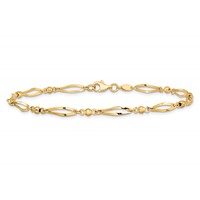 14K Polished Twisted Oval and Mirror Beads 9 Inch Anklet view 3