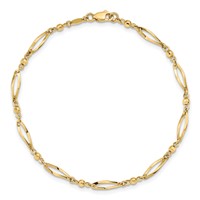 14K Polished Twisted Oval and Mirror Beads 9 Inch Anklet view 4
