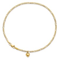 14K Yellow Gold Figaro Link Chain Anklet with Dangling Puffed Heart - 9in view 4