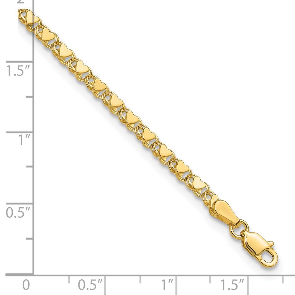 14k Polished Double-Sided Hearts Double Link 10 inch Anklet (ANK70-10)