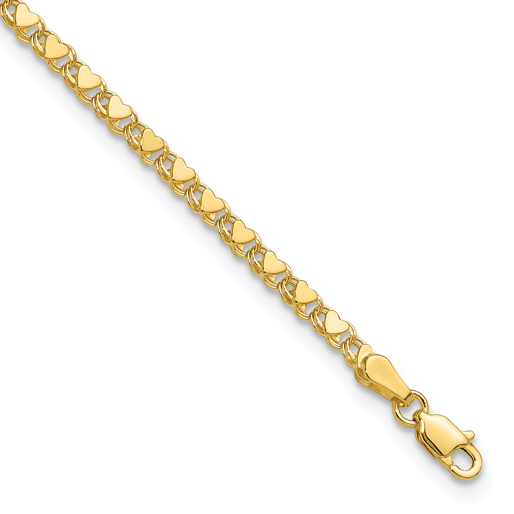 14k Polished Double-Sided Hearts Double Link 10 inch Anklet (ANK70-10)