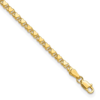 14k Polished Double-Sided Heart Solid 3mm Double Link 7 inch Charm Bracelet