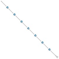 14K White Gold Blue Enameled Butterflies 7-Station Anklet, 10" view 2