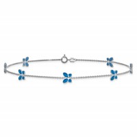 14K White Gold Blue Enameled Butterflies 7-Station Anklet, 10" view 3