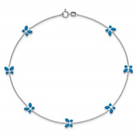 14K White Gold Blue Enameled Butterflies 7-Station Anklet, 10" view 5