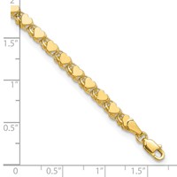 14K Yellow Gold Polished Double-Sided Hearts Double Link Anklet, 10" view 4