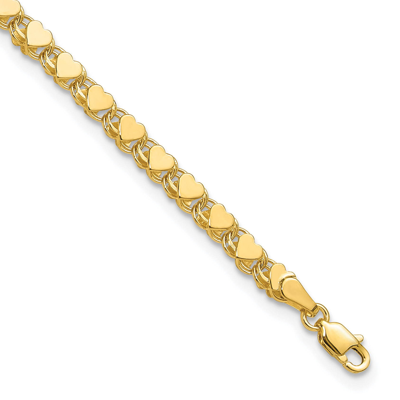 14k Polished Double-Sided Hearts Double Link 10 inch Anklet (ANK98-10)