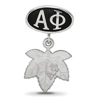 Sterling Silver LogoArt Alpha Phi Sorority Greek Letters Enameled Oval with Ivy Leaf Dangle Bead view 3