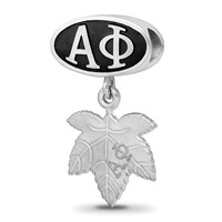 Sterling Silver LogoArt Alpha Phi Sorority Greek Letters Enameled Oval with Ivy Leaf Dangle Bead view 1